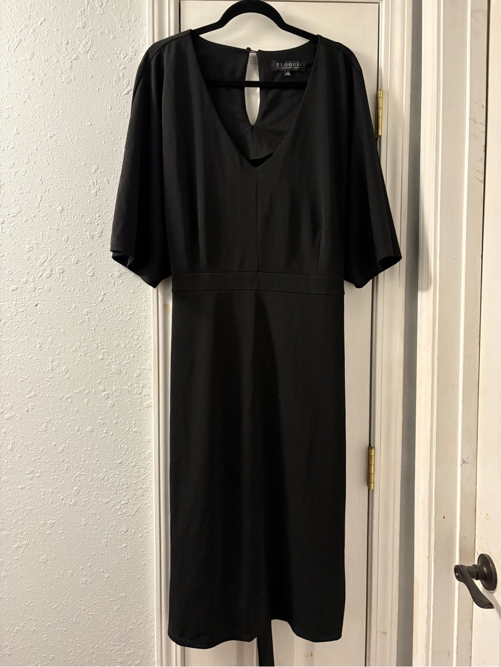 Eloquii Black V-Neck Midi Dress with Keyhole Back